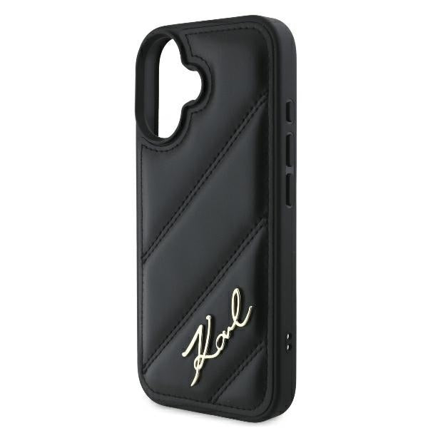 Deksel for Apple iPhone 16 Plus, Karl Lagerfeld, Diagonal Quilted Script, Svart