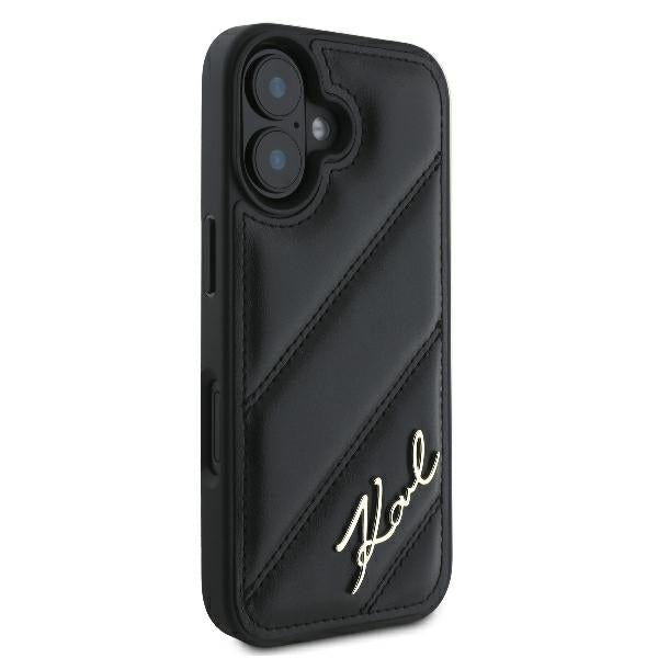 Deksel for Apple iPhone 16 Plus, Karl Lagerfeld, Diagonal Quilted Script, Svart