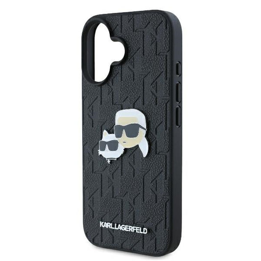 Deksel for Apple iPhone 16 Plus, Karl Lagerfeld, Monogram Karl & Choupette's Heads, Svart