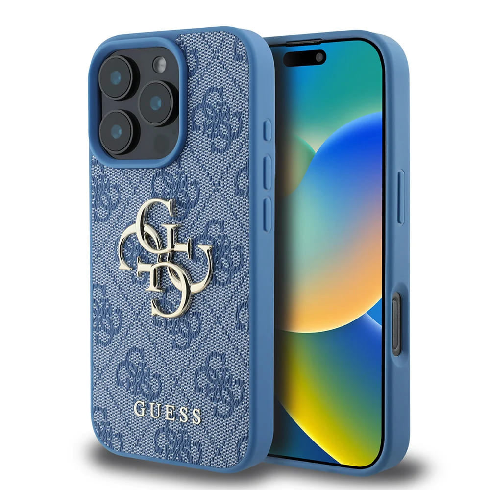 Deksel for Apple iPhone 16 Pro, Guess, 4G Big Logo, Blå