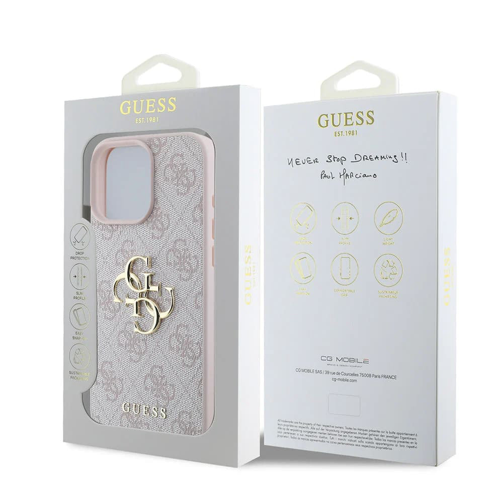 Deksel for Apple iPhone 16 Pro, Guess, 4G Big Logo, Rosa