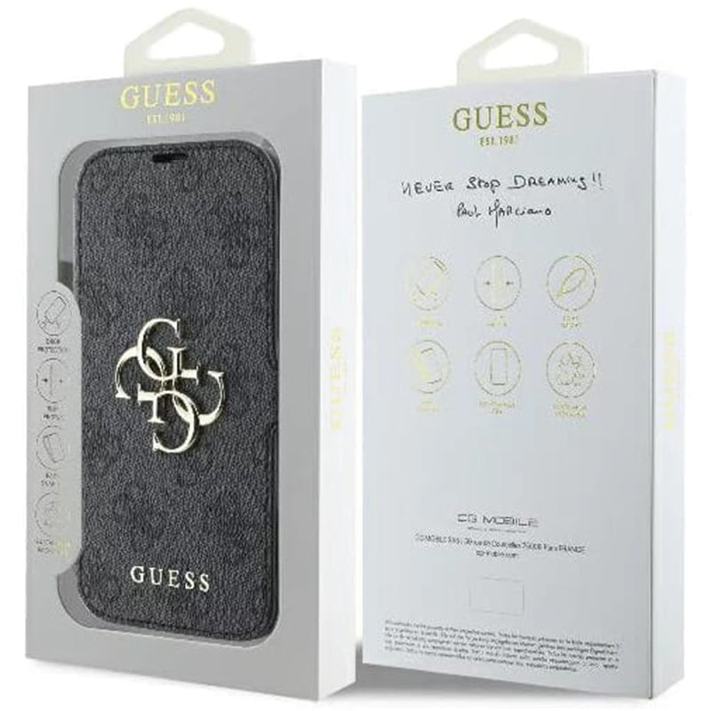 Deksel for Apple iPhone 16 Pro, Guess, 4G Book, Svart