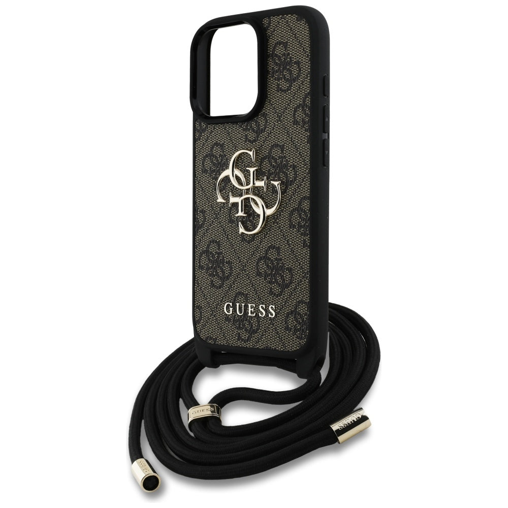 Deksel for Apple iPhone 16 Pro, Guess, 4G CBDY Big Logo with Cord Strap, Brun