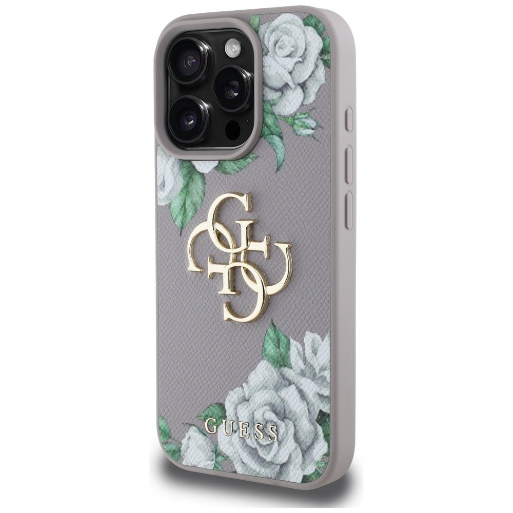 Deksel for Apple iPhone 16 Pro, Guess, 4G Grained Roses Big Logo, Lilla