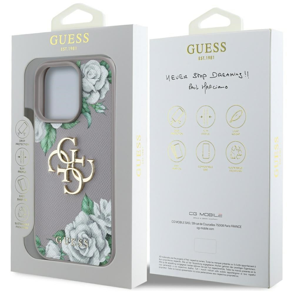 Deksel for Apple iPhone 16 Pro, Guess, 4G Grained Roses Big Logo, Lilla