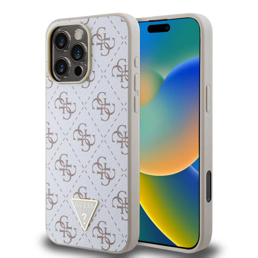 Deksel for Apple iPhone 16 Pro, Guess, 4G Triangle Logo, Hvit