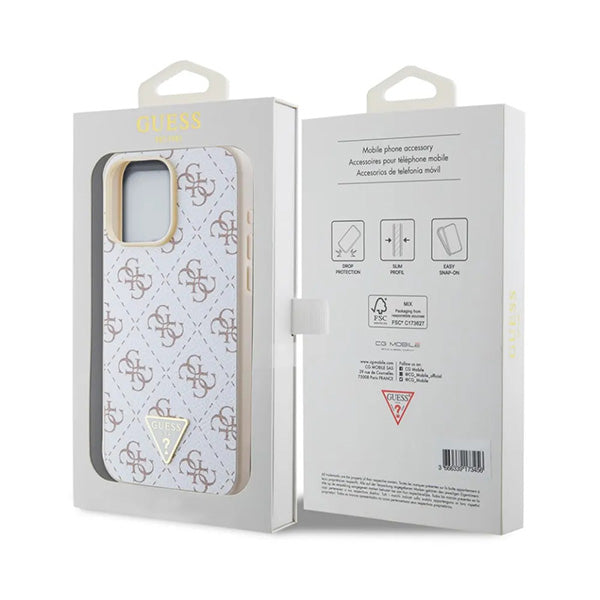 Deksel for Apple iPhone 16 Pro, Guess, 4G Triangle Logo, Hvit