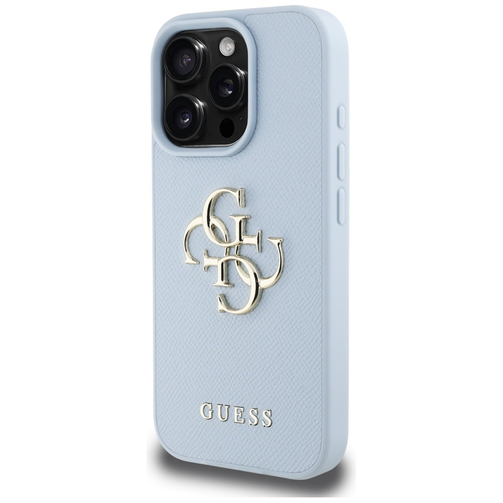 Deksel for Apple iPhone 16 Pro, Guess, Grained Big 4G Logo Small Classic Logo, Blå