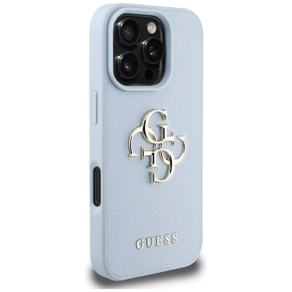 Deksel for Apple iPhone 16 Pro, Guess, Grained Big 4G Logo Small Classic Logo, Blå