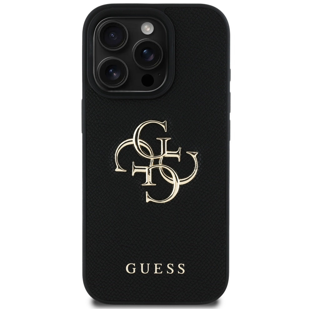 Deksel for Apple iPhone 16 Pro, Guess, Grained Big 4G Logo Small Classic Logo, Svart