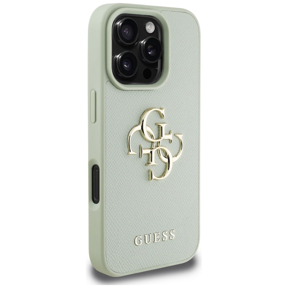 Deksel for Apple iPhone 16 Pro, Guess, Grained Big 4G Logo Small Classic Logo, Grønn