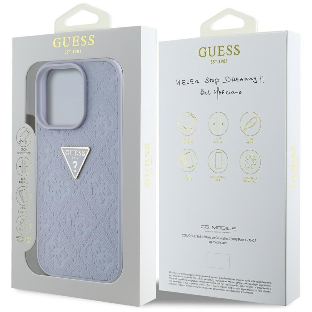 Deksel for Apple iPhone 16 Pro, Guess, Hot Stamp 4G Pattern Triangle Logo, Lys Lilla