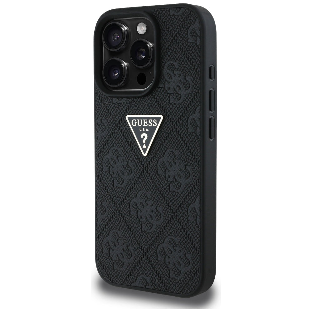 Deksel for Apple iPhone 16 Pro, Guess, Hot Stamp 4G Pattern Triangle Logo, Svart
