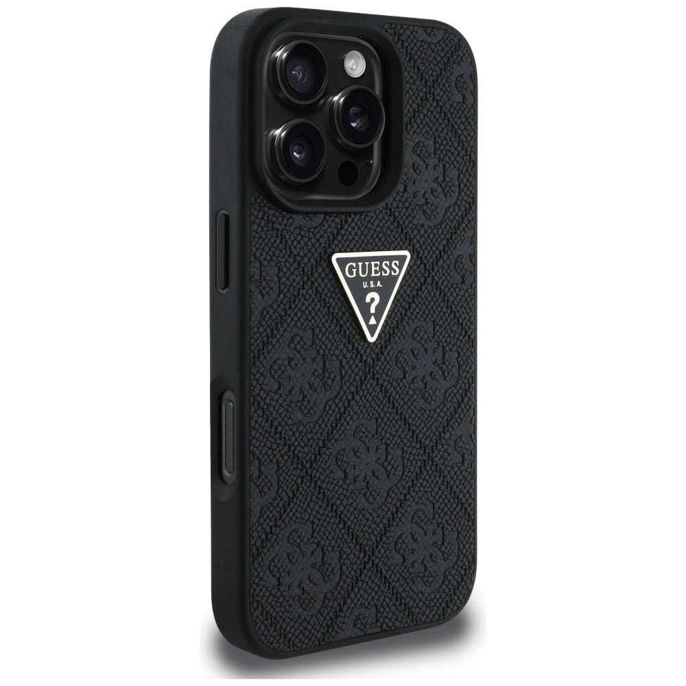 Deksel for Apple iPhone 16 Pro, Guess, Hot Stamp 4G Pattern Triangle Logo, Svart