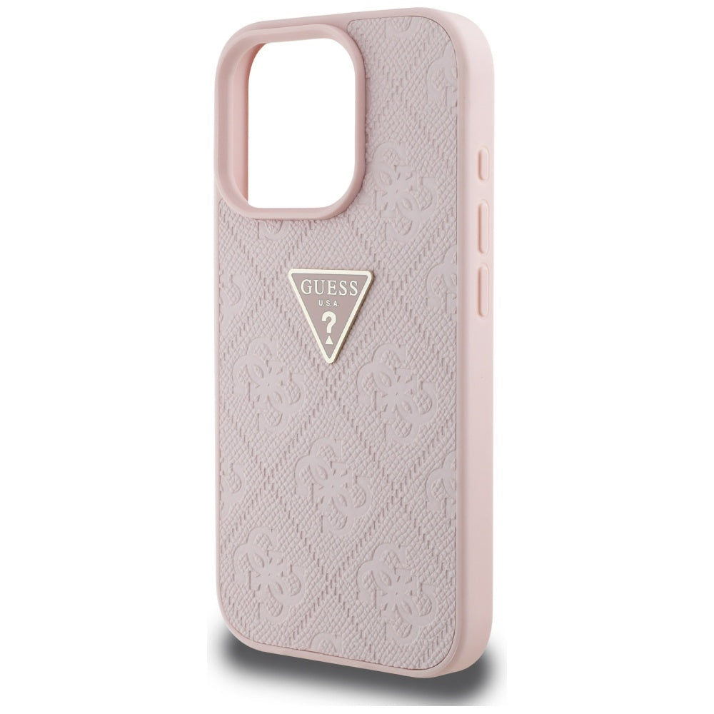 Deksel for Apple iPhone 16 Pro, Guess, Hot Stamp 4G Pattern Triangle Logo, Rosa