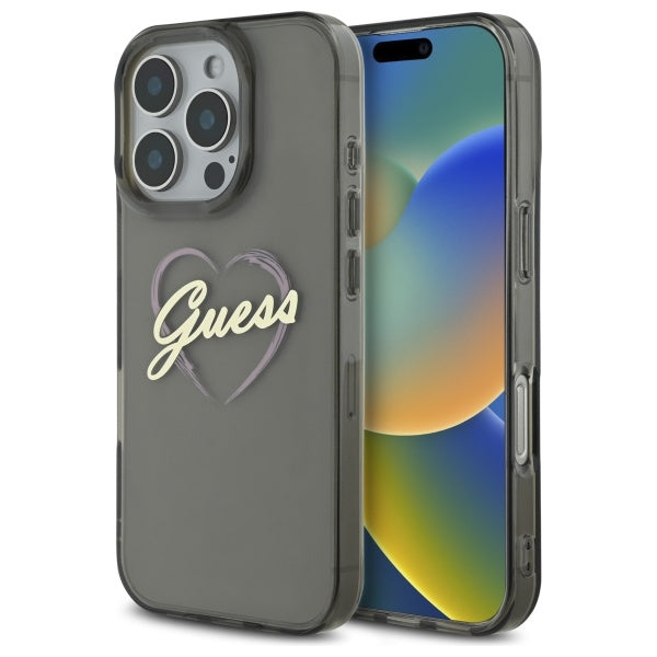Deksel for Apple iPhone 16 Pro, Guess, IML Heart, Svart