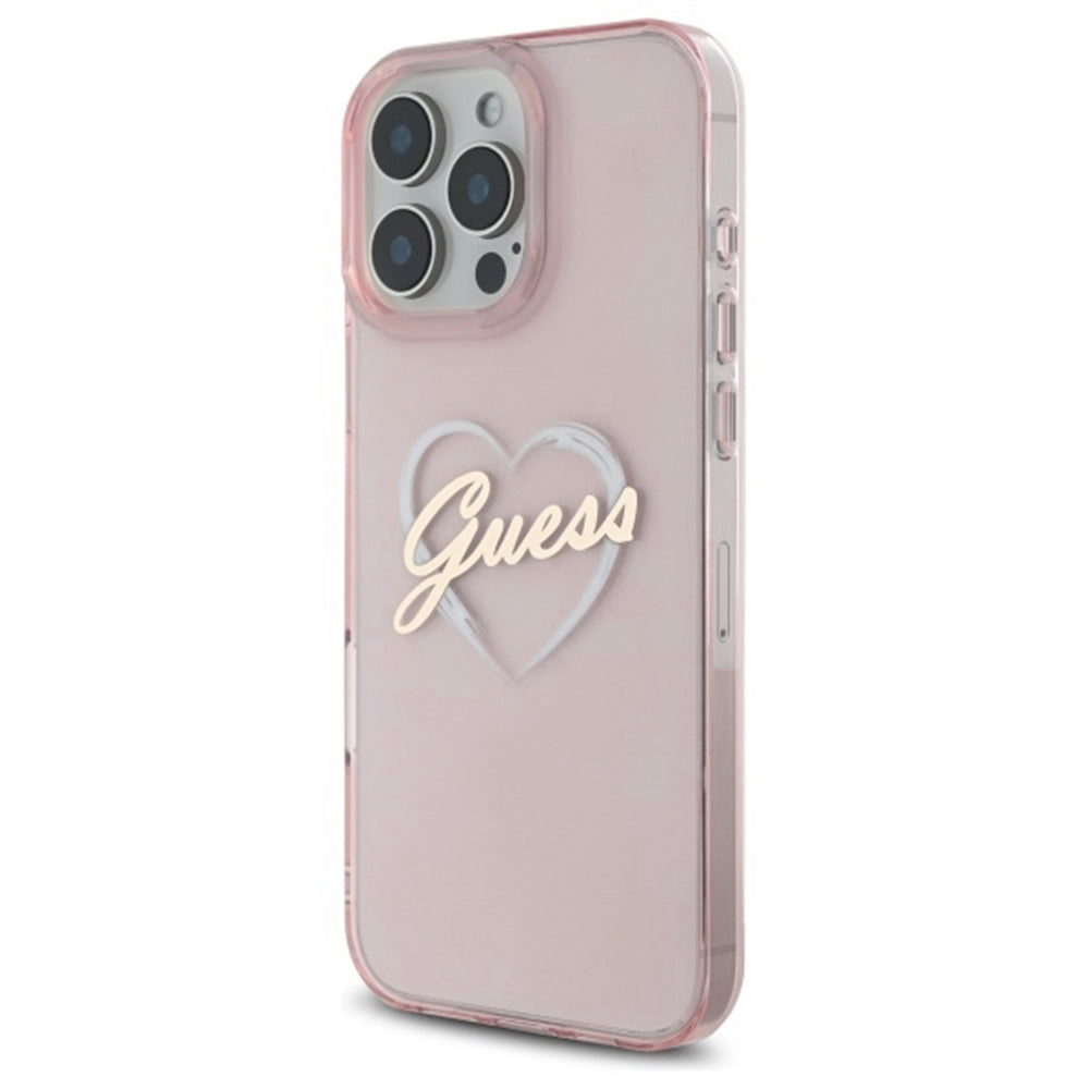 Deksel for Apple iPhone 16 Pro, Guess, IML Heart, Rosa