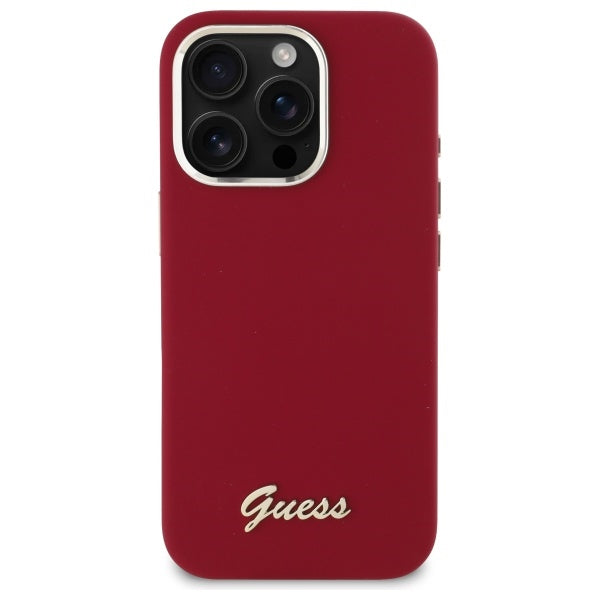 Deksel for Apple iPhone 16 Pro, Guess, Script Metal Logo, Rød