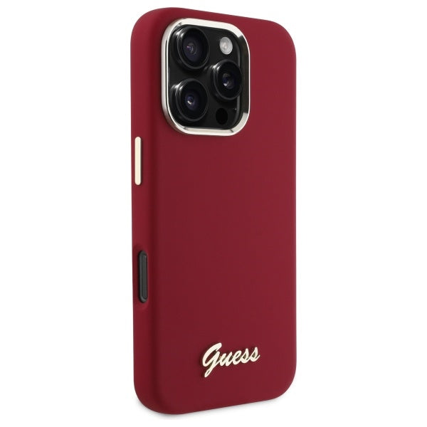 Deksel for Apple iPhone 16 Pro, Guess, Script Metal Logo, Rød
