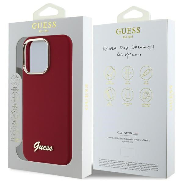 Deksel for Apple iPhone 16 Pro, Guess, Script Metal Logo, Rød