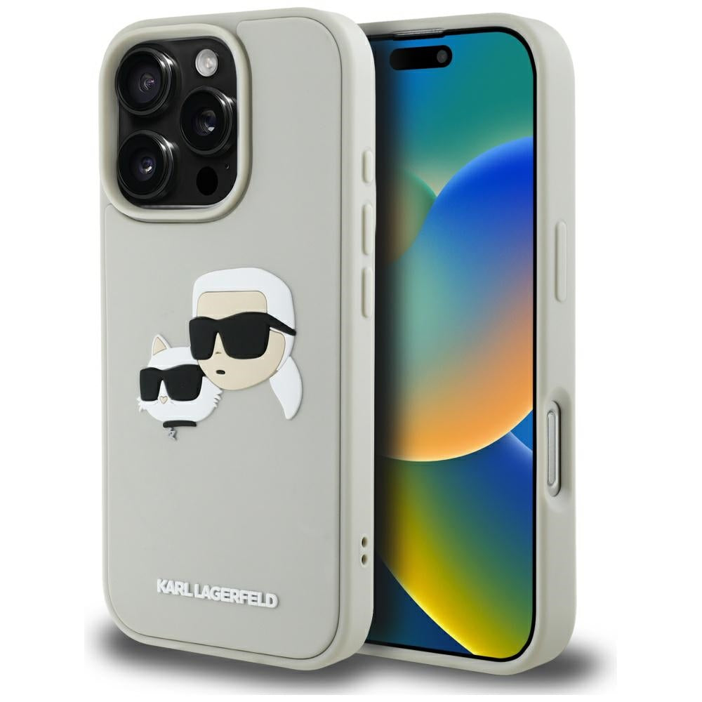 Deksel for Apple iPhone 16 Pro, Karl Lagerfeld, 3D Rubber Karl & Choupette, Beige