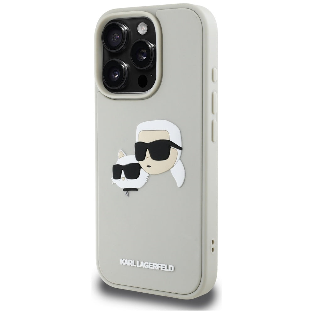 Deksel for Apple iPhone 16 Pro, Karl Lagerfeld, 3D Rubber Karl & Choupette, Beige