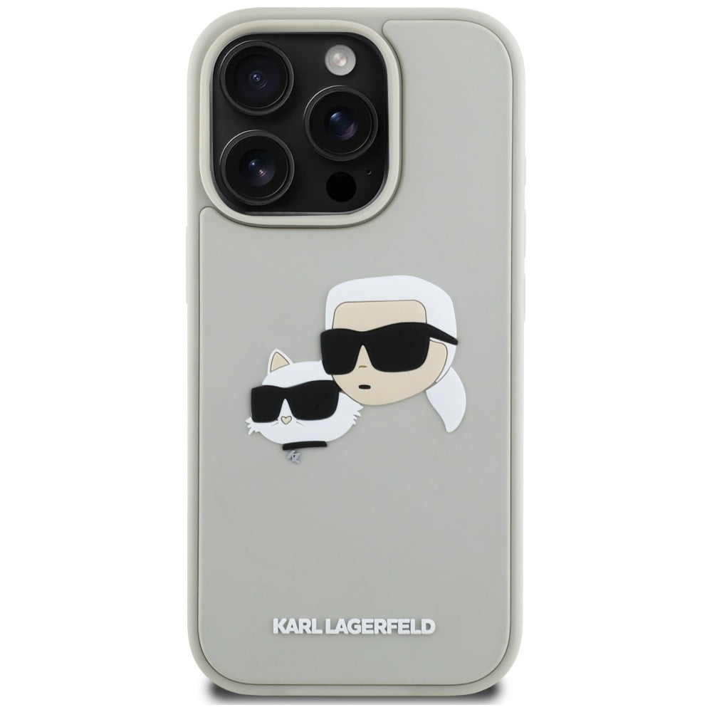 Deksel for Apple iPhone 16 Pro, Karl Lagerfeld, 3D Rubber Karl & Choupette, Beige
