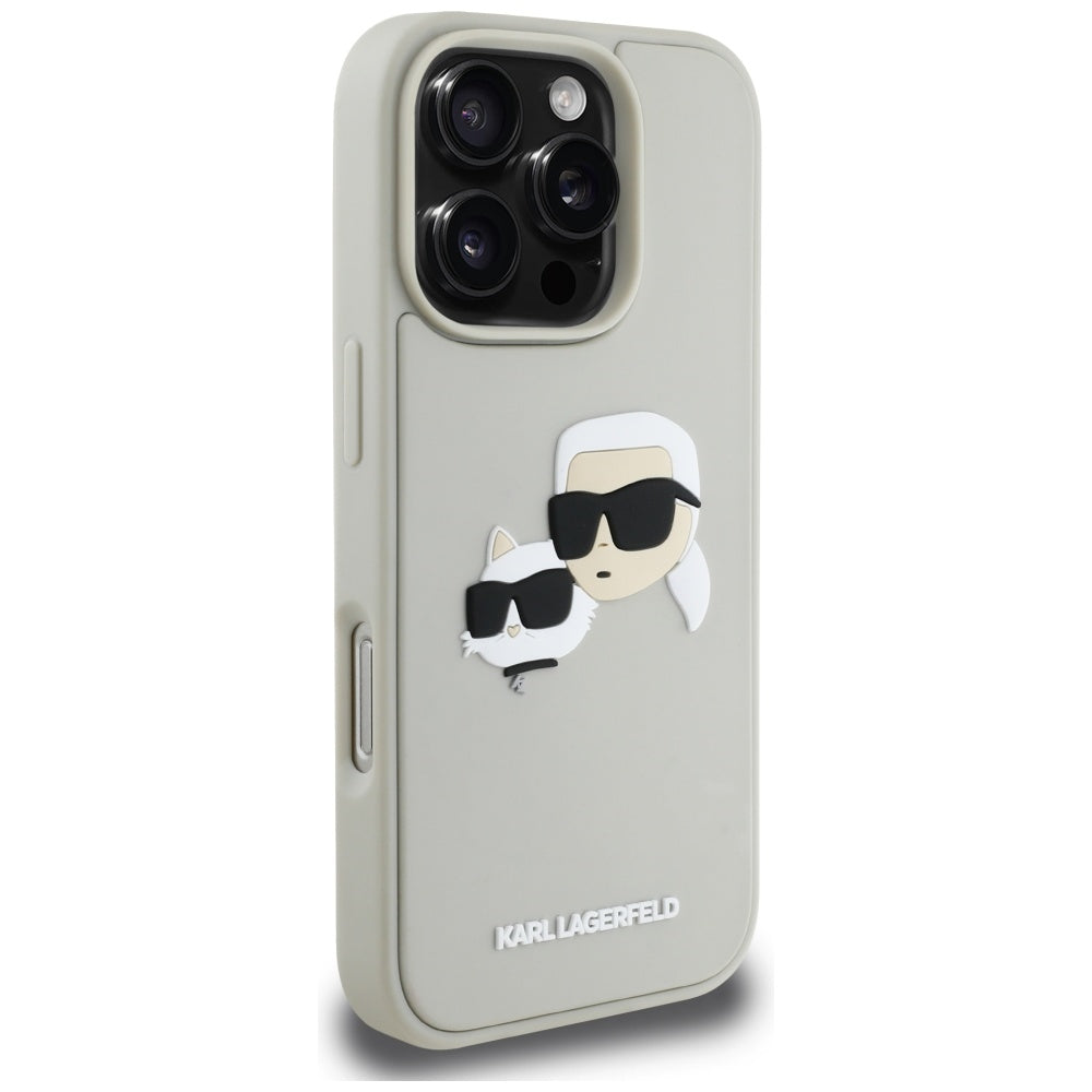 Deksel for Apple iPhone 16 Pro, Karl Lagerfeld, 3D Rubber Karl & Choupette, Beige