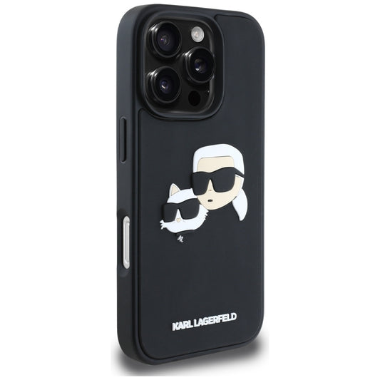 Deksel for Apple iPhone 16 Pro, Karl Lagerfeld, 3D Rubber Karl & Choupette, Svart