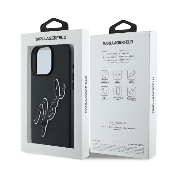 Deksel for Apple iPhone 16 Pro, Karl Lagerfeld, 3D Rubber Signature, Svart