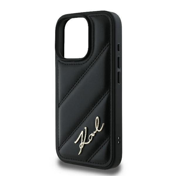 Deksel for Apple iPhone 16 Pro, Karl Lagerfeld, Diagonal Quilted Script, Svart