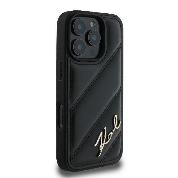 Deksel for Apple iPhone 16 Pro, Karl Lagerfeld, Diagonal Quilted Script, Svart