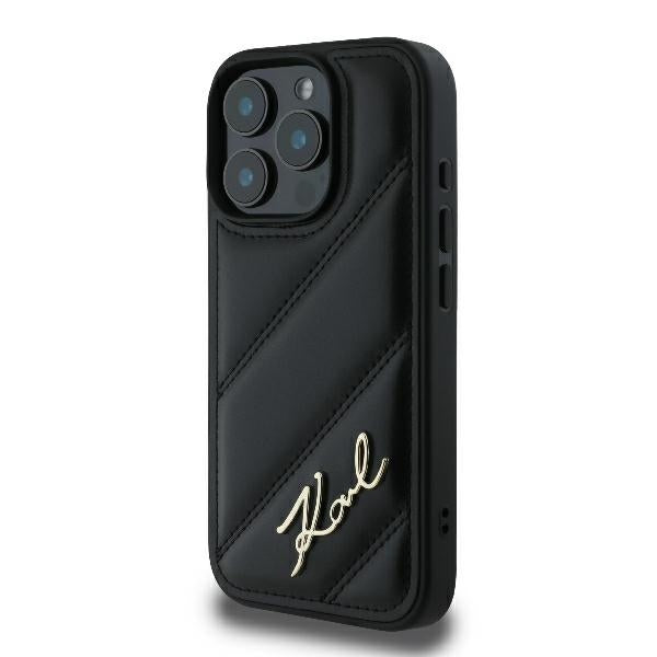 Deksel for Apple iPhone 16 Pro, Karl Lagerfeld, Diagonal Quilted Script, Svart