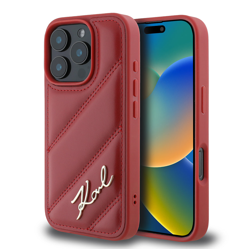 Deksel for Apple iPhone 16 Pro, Karl Lagerfeld, Diagonal Quilted Script, Rosie