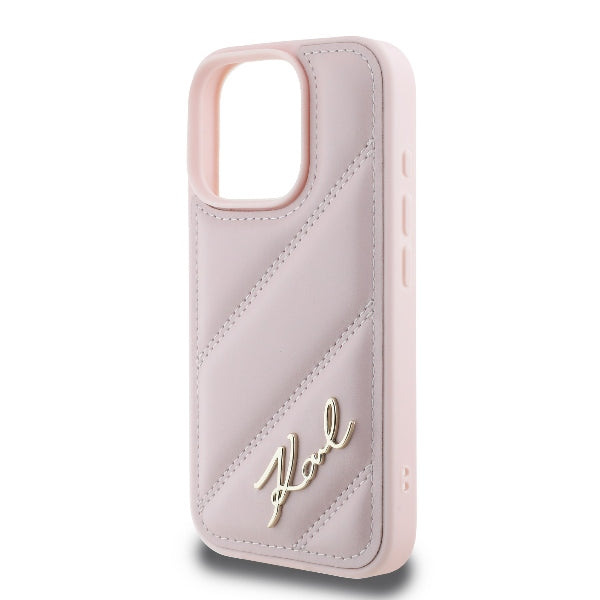 Deksel for Apple iPhone 16 Pro, Karl Lagerfeld, Diagonal Quilted Script, Rosa