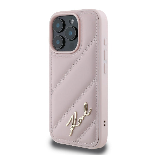 Deksel for Apple iPhone 16 Pro, Karl Lagerfeld, Diagonal Quilted Script, Rosa