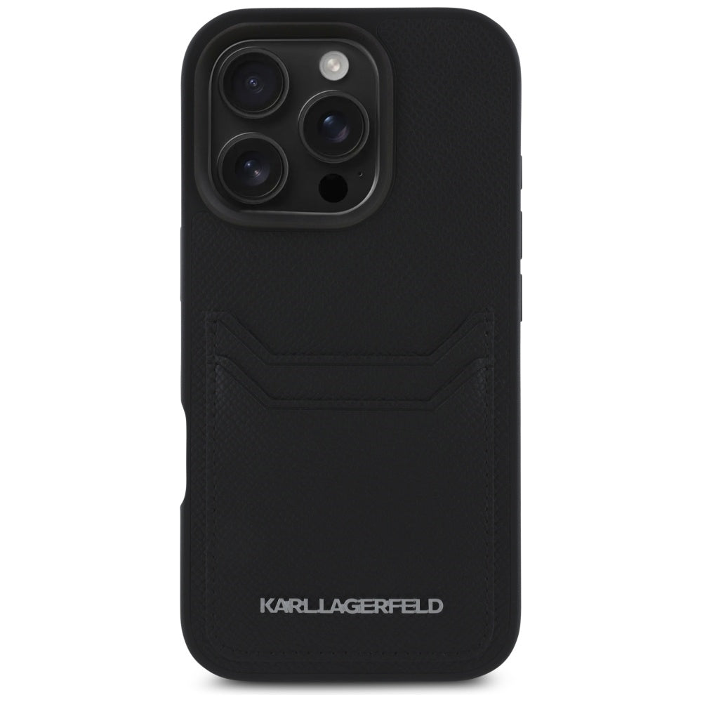 Deksel for Apple iPhone 16 Pro, Karl Lagerfeld, Grained Cardslots, Svart