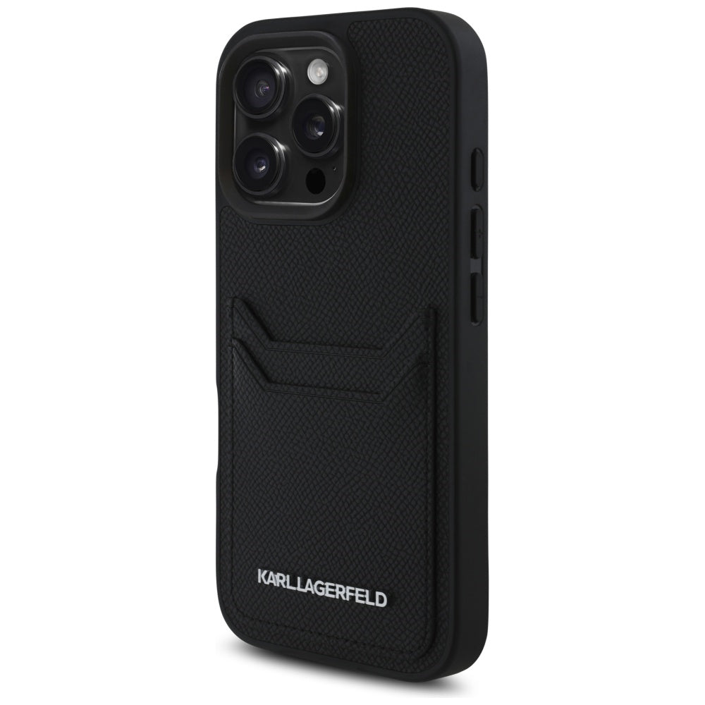 Deksel for Apple iPhone 16 Pro, Karl Lagerfeld, Grained Cardslots, Svart
