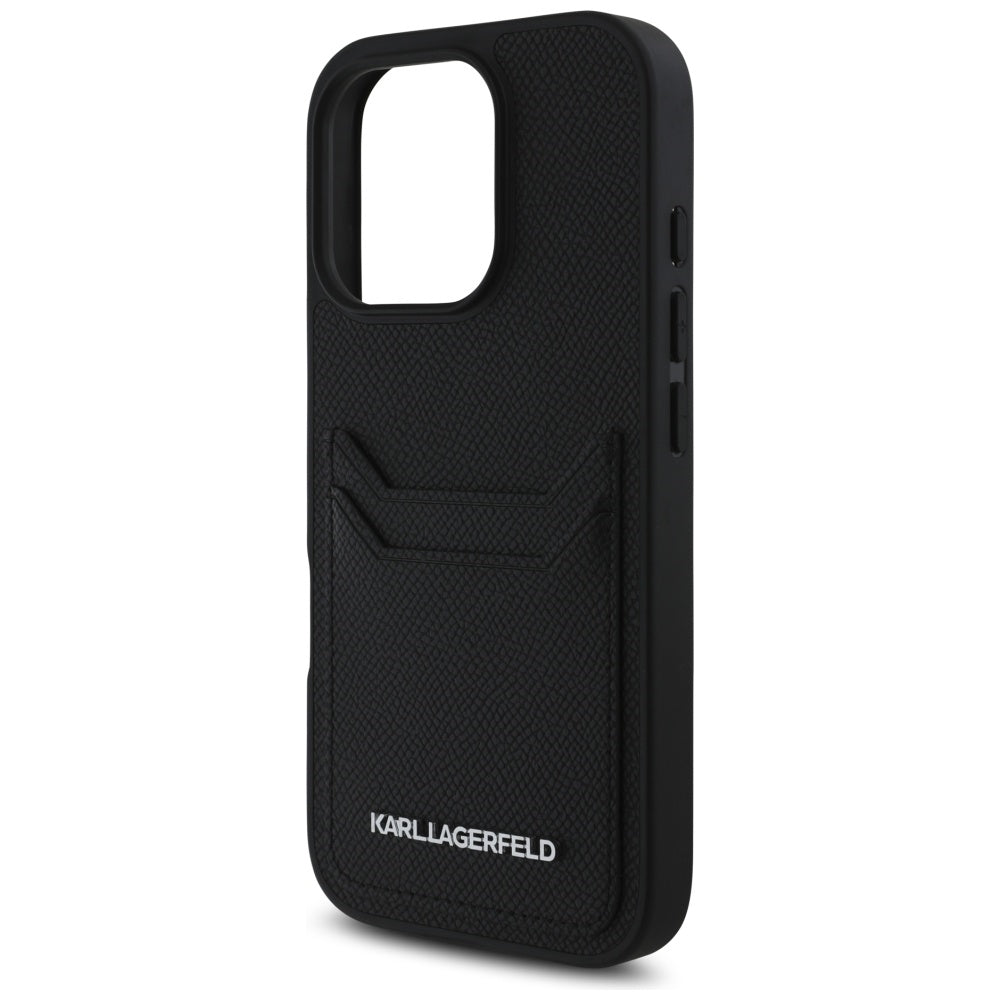 Deksel for Apple iPhone 16 Pro, Karl Lagerfeld, Grained Cardslots, Svart
