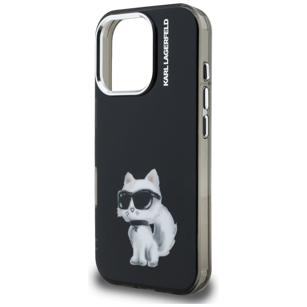 Deksel for Apple iPhone 16 Pro, Karl Lagerfeld, IML Aquarelle Logo Choupette, Svart
