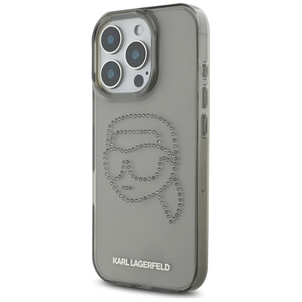 Deksel for Apple iPhone 16 Pro, Karl Lagerfeld, IML Rhinestones Karl's Head, Svart