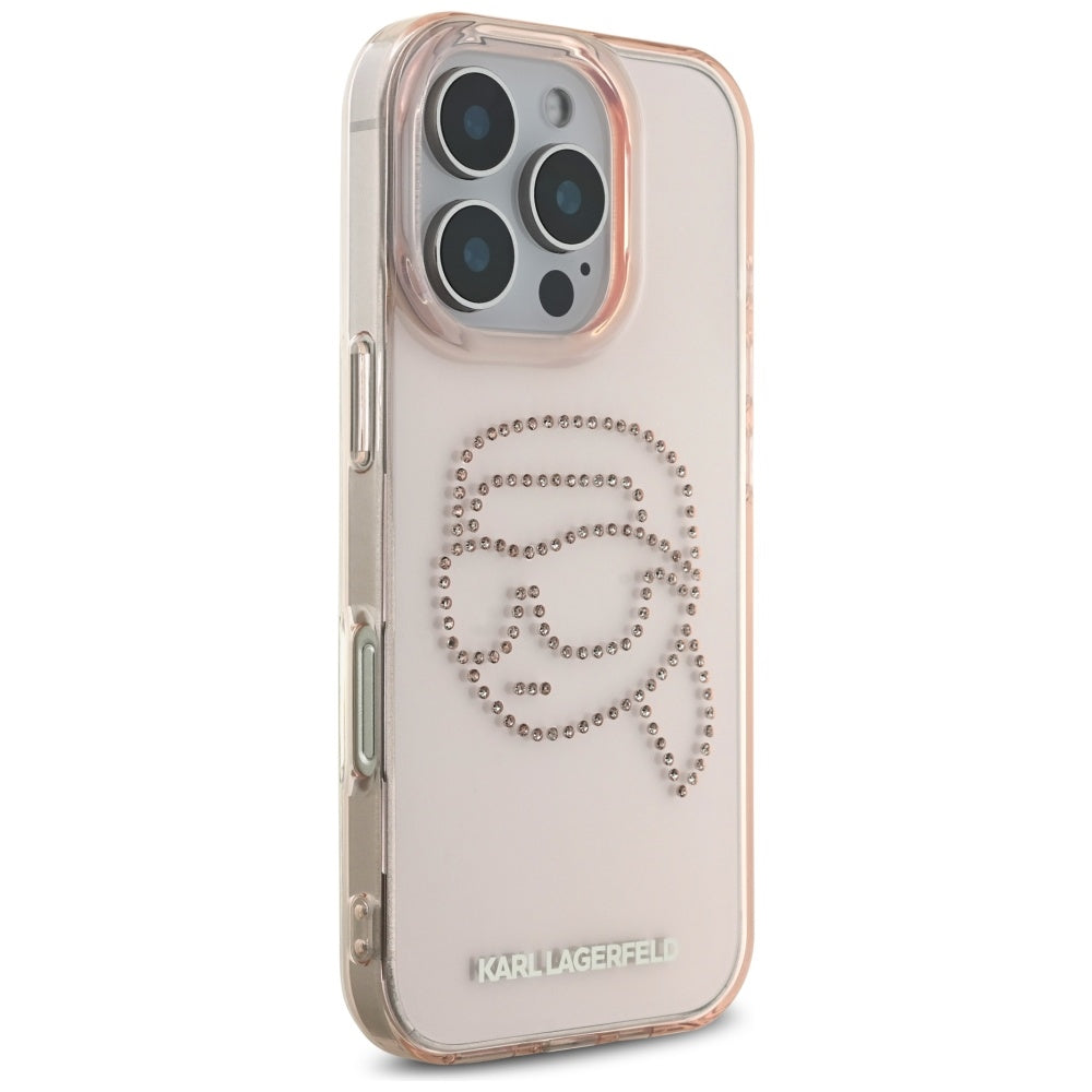 Deksel for Apple iPhone 16 Pro, Karl Lagerfeld, IML Rhinestones Karl's Head, Rosa