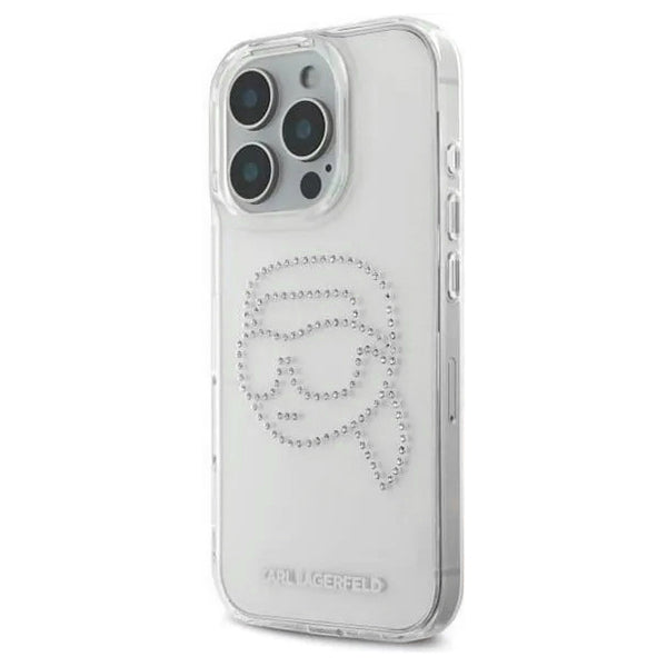 Deksel for Apple iPhone 16 Pro, Karl Lagerfeld, IML Rhinestones Karl's Head, Gjennomsiktig