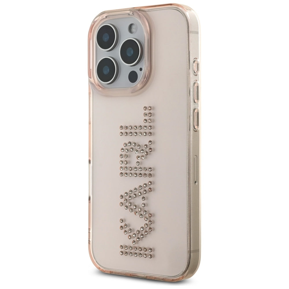 Deksel for Apple iPhone 16 Pro, Karl Lagerfeld, IML Rhinestones Pink Logo, Rosa