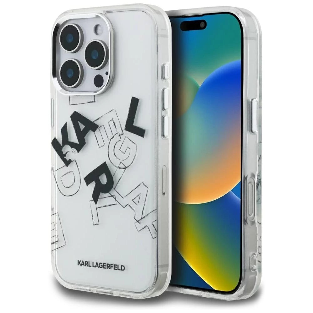 Deksel for Apple iPhone 16 Pro, Karl Lagerfeld, IML Sketched Graphic Logo, Gjennomsiktig