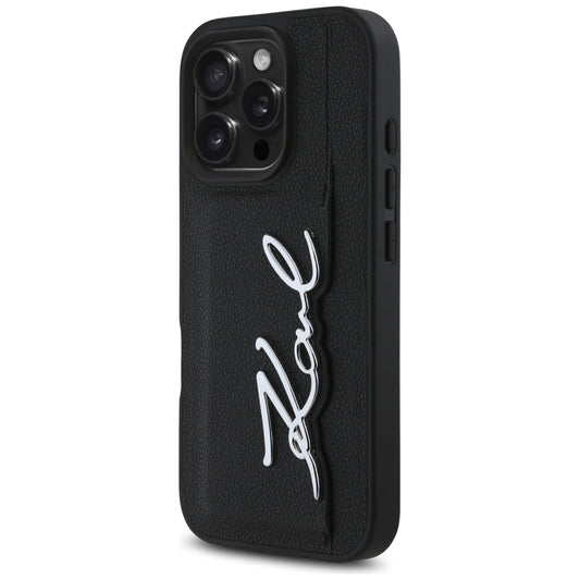 Deksel for Apple iPhone 16 Pro, Karl Lagerfeld, Metal Signature, Svart