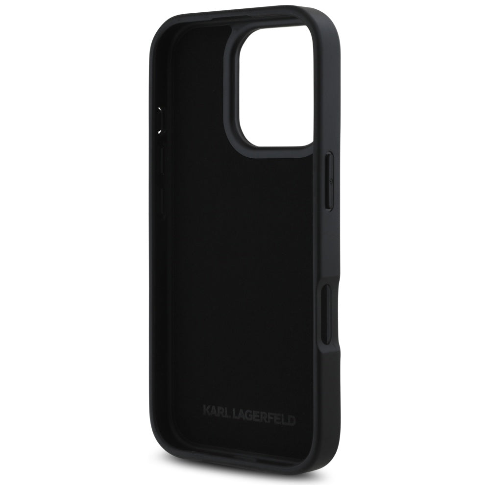 Deksel for Apple iPhone 16 Pro, Karl Lagerfeld, Metal Signature, Svart