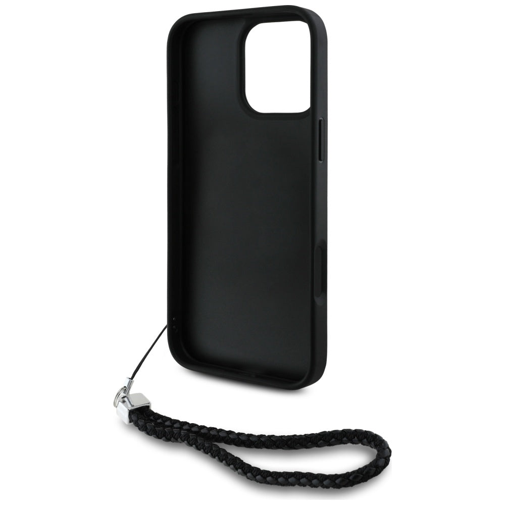 Deksel for Apple iPhone 16 Pro, Karl Lagerfeld, Quilted Initial Logo & Chain Strap, Svart