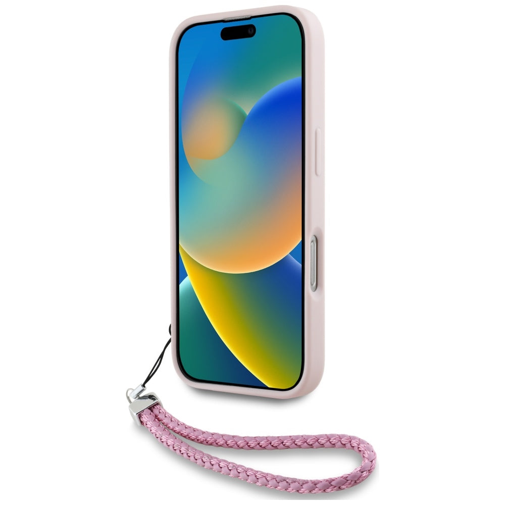 Deksel for Apple iPhone 16 Pro, Karl Lagerfeld, Quilted Initial Logo & Chain Strap, Rosa