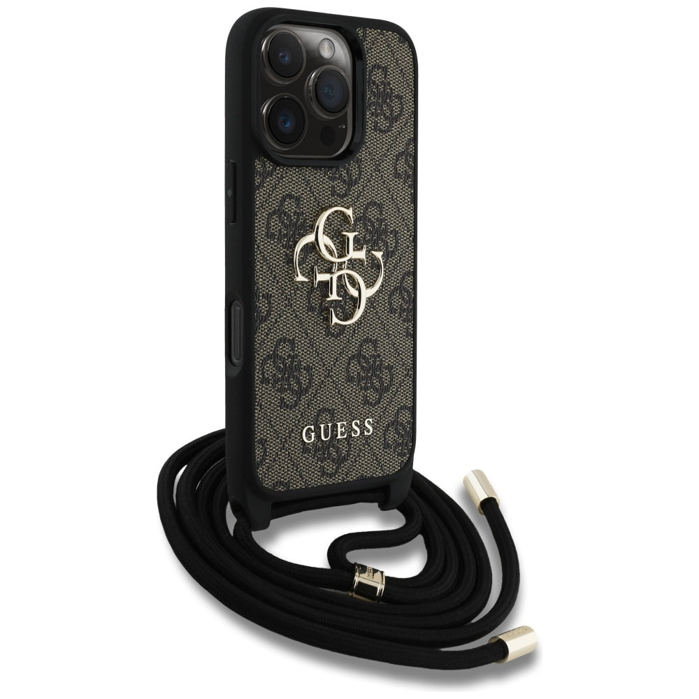 Deksel for Apple iPhone 16 Pro Max, Guess, 4G CBDY Big Logo with Cord Strap, Brun